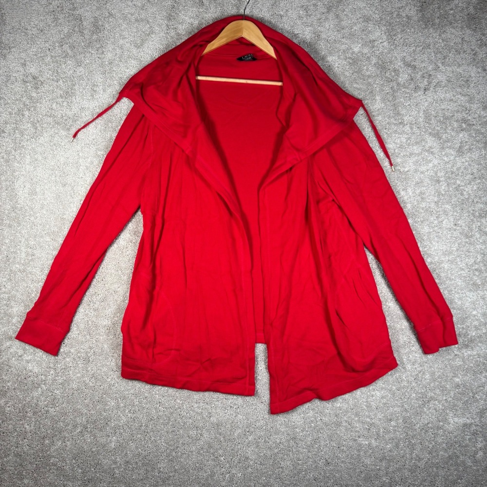 Lauren Ralph Lauren Red Waffle Knit Shawl Collar Cardigan Sweater Women's XL‎